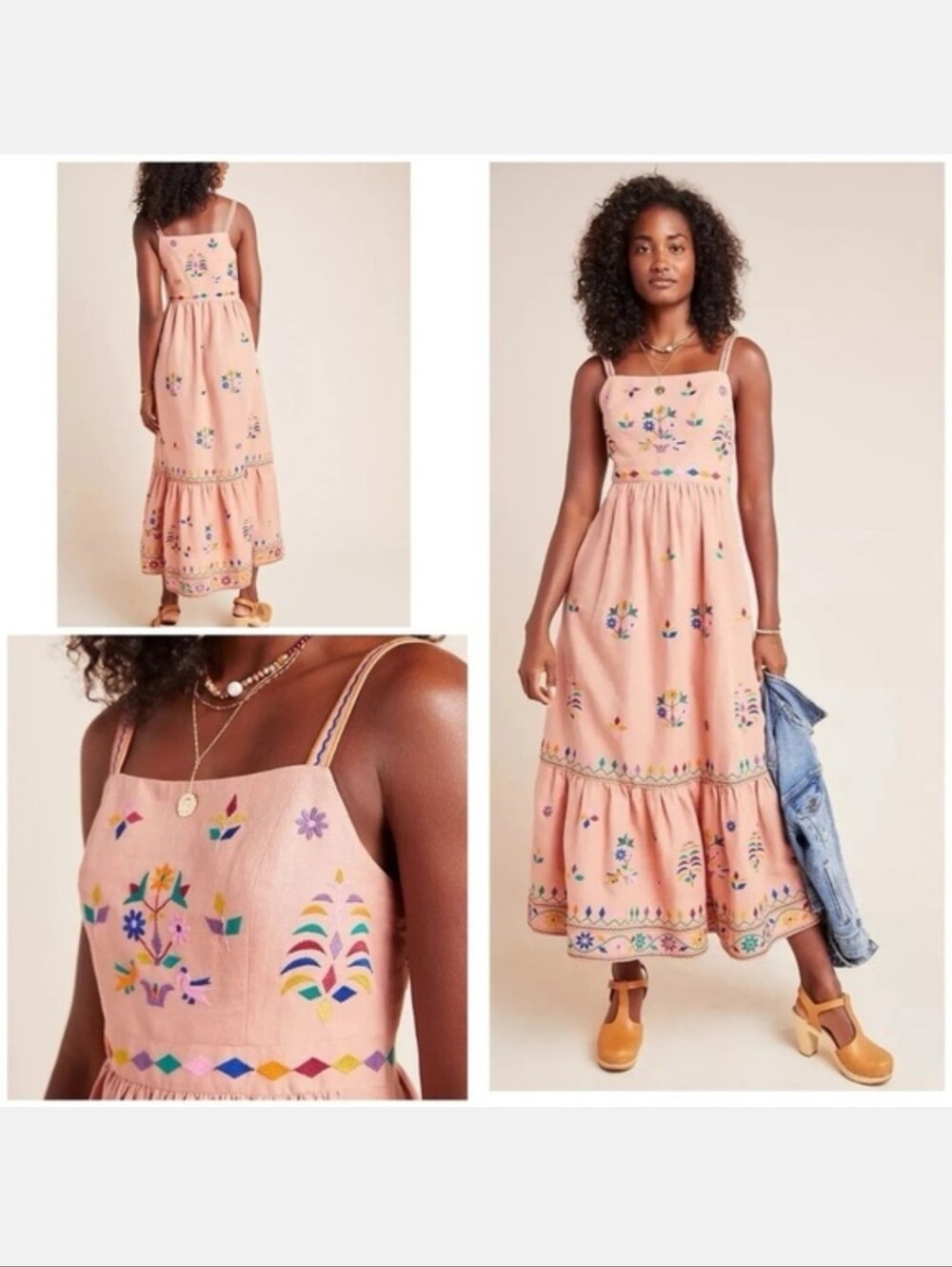 Payal Pratap Anthropologie Amber Birds Embroidered Midi Dress Pink Floral Large